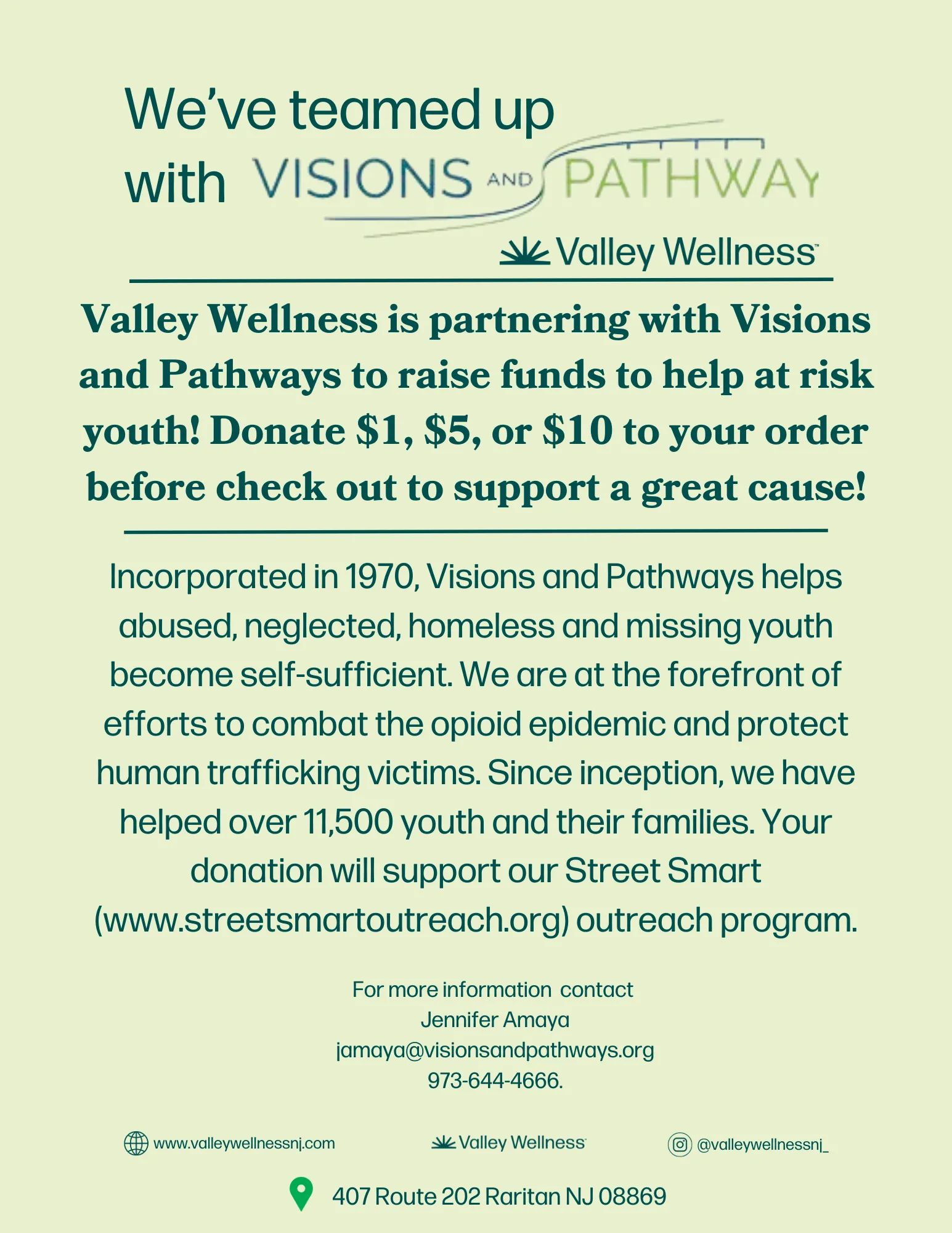 Valley Wellness partnership announcement with Visions and Pathways charity